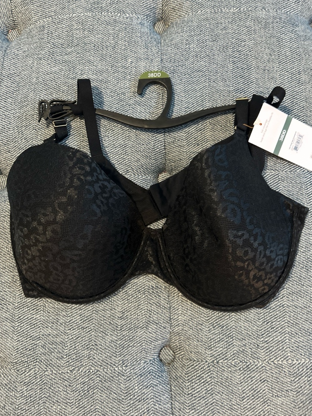 Joyspun Women's Black Leopard Print T-Shirt Bra, 38DD- NWT